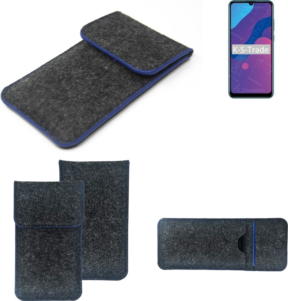 K-S-Trade Handy-Hülle Schutz-Hülle kompatibel mit Huawei Honor 9A Filztasche Pouch Tasche Case Sleeve Filzhülle dunkelgrau, blauer Rand