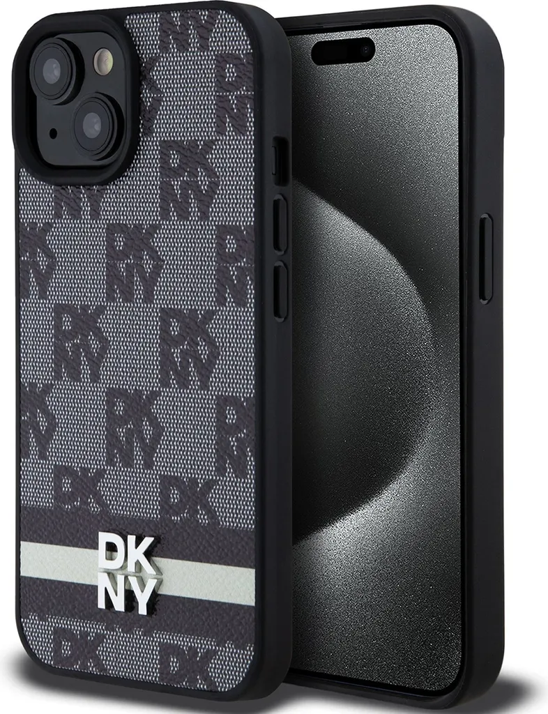 Dkny Dkhcp15Spcptssk Custodia rigida per Iphone 15 / 14 / 136.1 Czarny/Nero in pelle con motivo mono a scacchi e strisce stampate