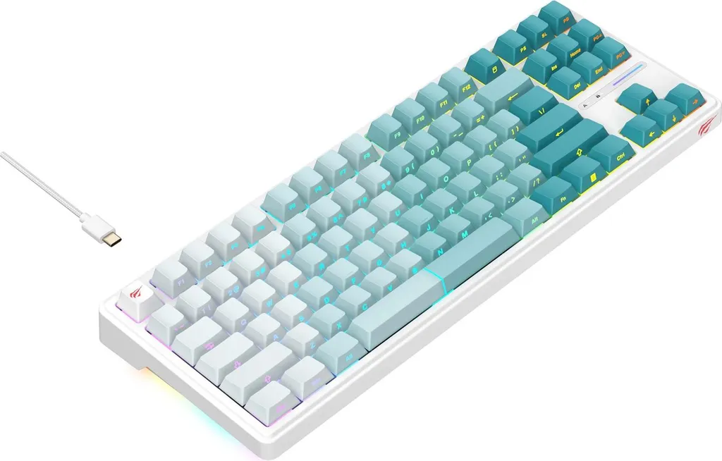 Clavier Gamer Havit KB901L Blanc et Vert - AZERTY Rétroéclairé Design