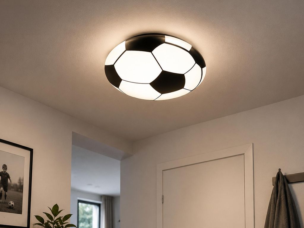 Flache LED Deckenleuchte Deckenschale Schwarz/Weiß Fussball Design Ø36cm Reality