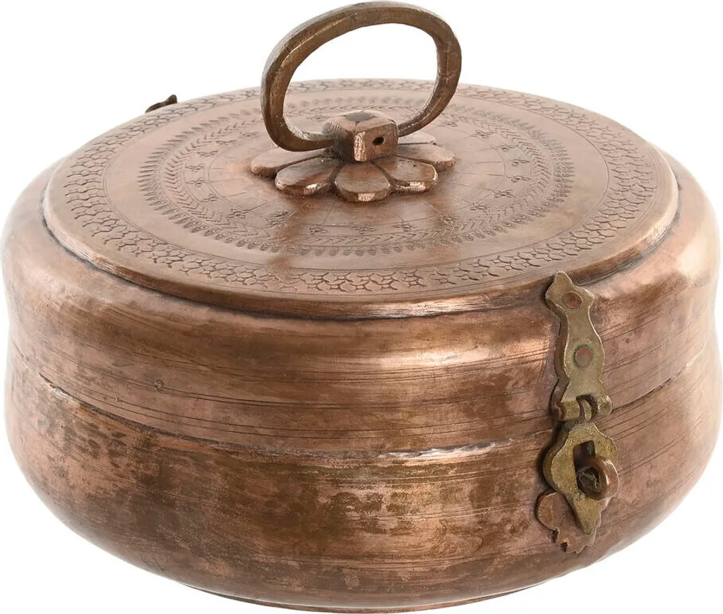 Grand coffret à bijoux carré en laiton et cuivre avec couvercle vitré