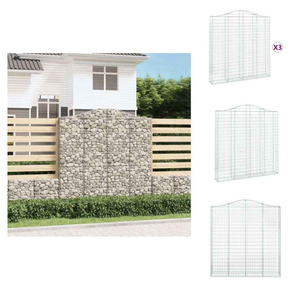 vidaXL Gabionen mit Hochbogen 3 Stk. 200x30x200/220cm Verzinktes Eisen - Blumentöpfe & Pflanzgefäße
