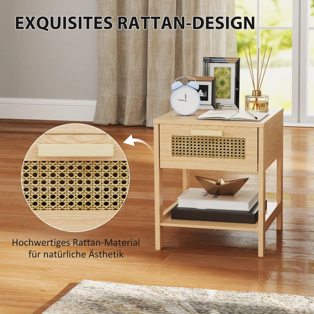 Table de chevet en bois clair, petit meuble d'appoint avec rangement