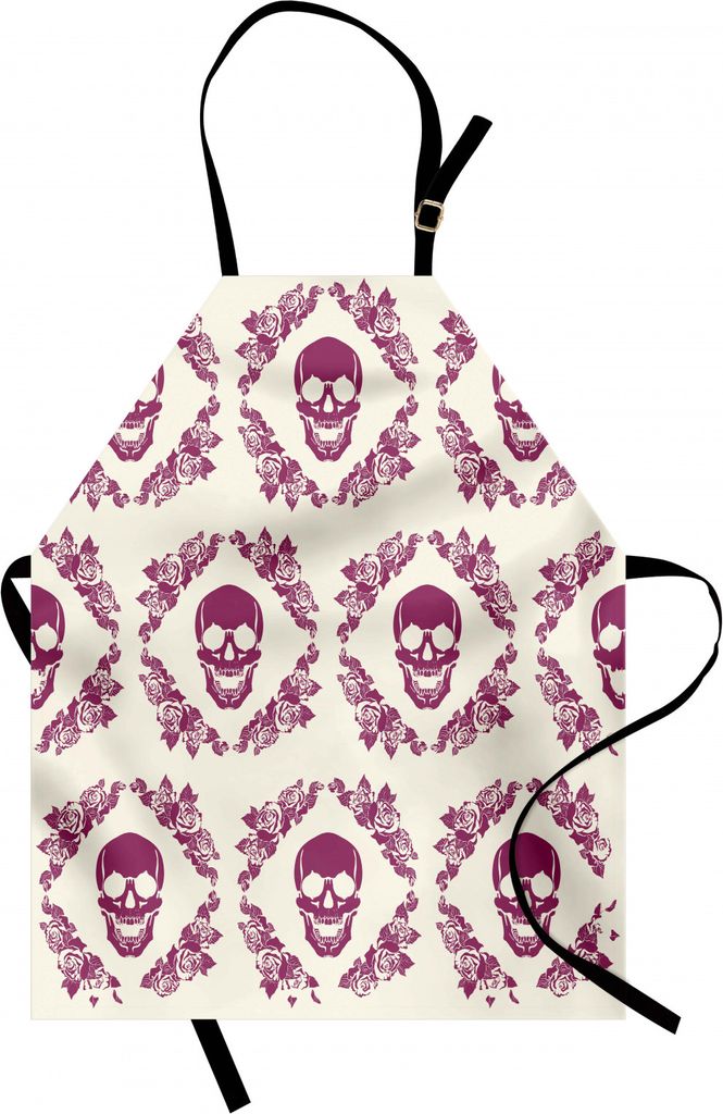 ABAKUHAUS Zuckerschädel Kochschürze, Monochrome Stil Calavera inspiriert Surround von kreisförmigen Blumenkranz Print, Höhenverstellbar Maschie...