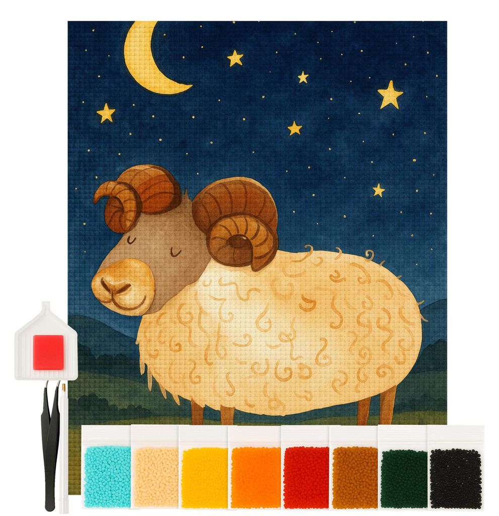 Mr. & Mrs. Panda Diamond Painting Sternzeichen Widder Design 40 x 50 cm Mit Rahmen - Weiß - Geschenk, diamant, Geburtstag März, April, set, Bock,...