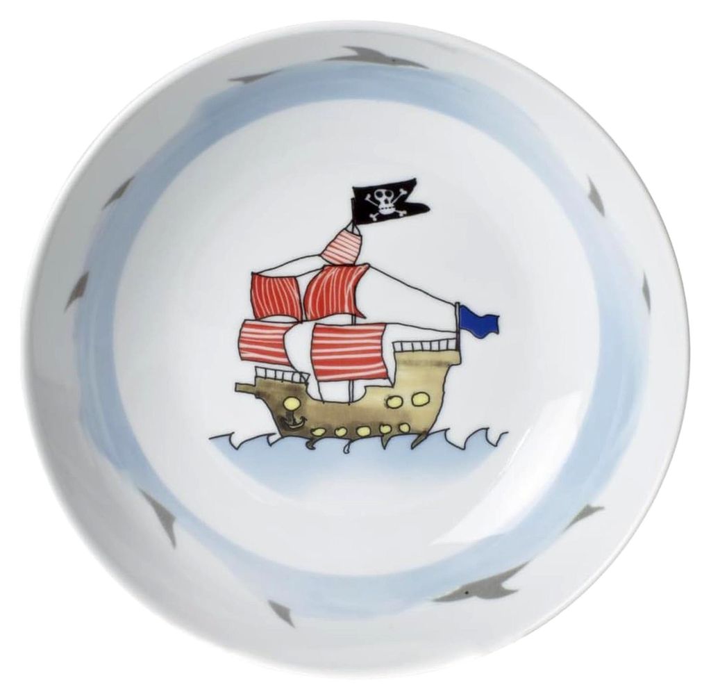 Kinderteller 18 cm Piratendesign | Suppenteller aus Porzellan
