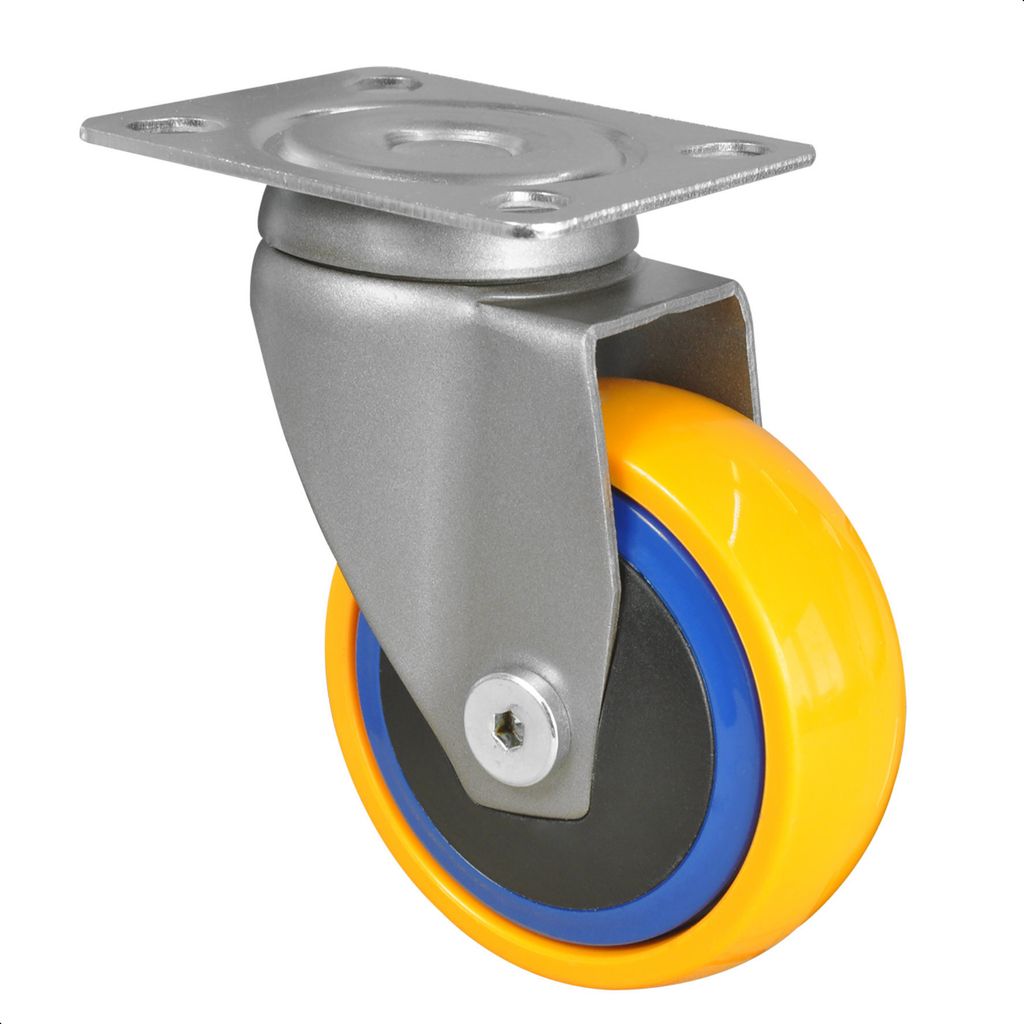 WAGNER Design 3C - Lenkrolle soft - Durchmesser Ø 75 mm, blau / gelb, Kugellager, Anschraubplatte, Tragkraft 75 kg - 01227501