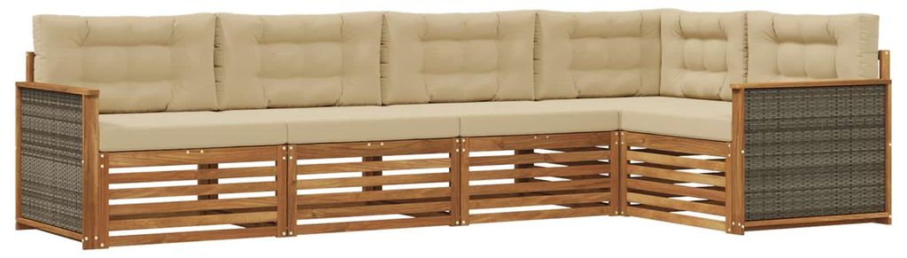 vidaXL Outdoor-Sofagarnitur mit Kissen 5 pcs Natur und Beige