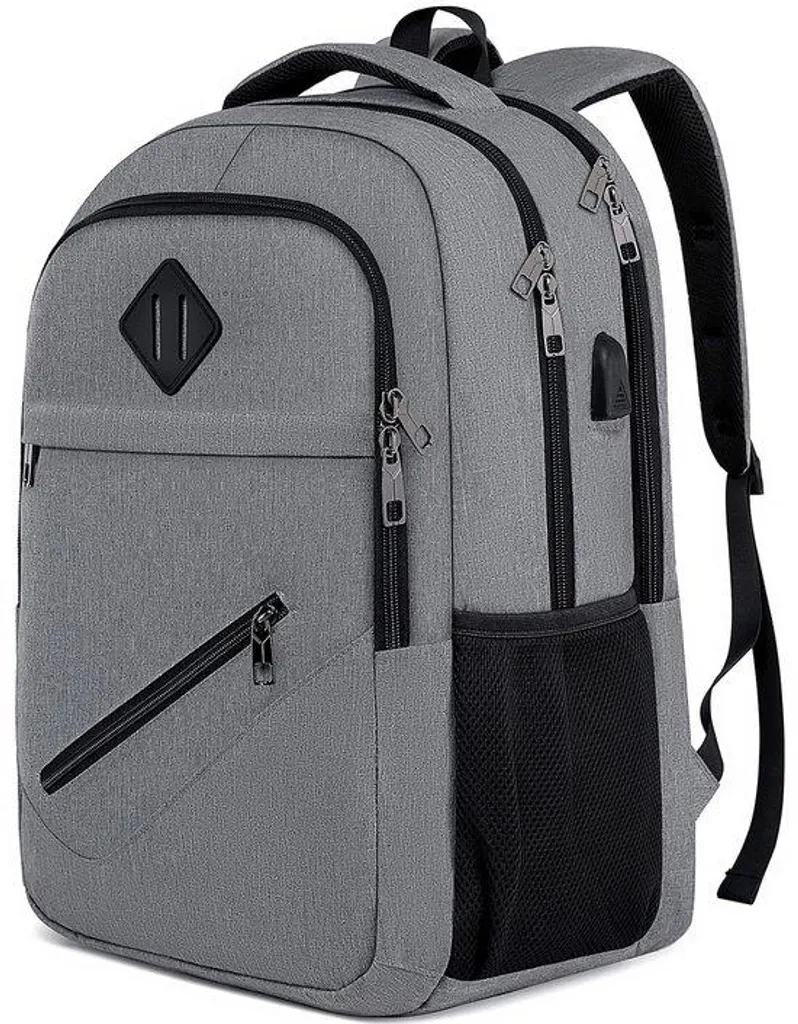 Sac à dos antivol imperméable gris, port USB, sécurise votre ordinateur
