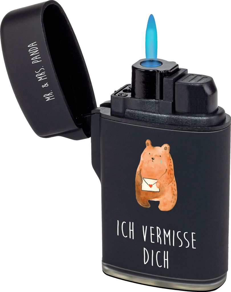 Mr. & Mrs. Panda sturmfeuerzeug Bär Vermissen - Schwarz - Geschenk, zigarettenanzünder, Liebeskummer, Gasfeuerzeug, gas anzünder, Unglücklich V...