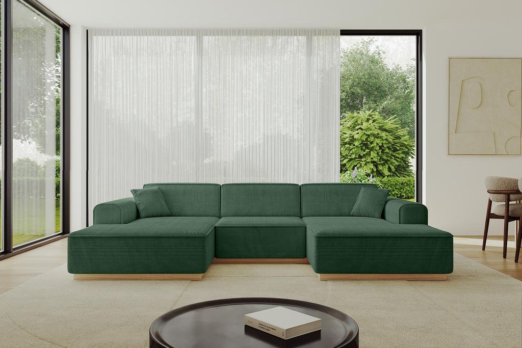 ALTDECOR Ecksofa in U-Form IREA-U1-v2 301x165x80 cm Grün Corner Sofa Bett Eckcouch Couch L-Form Wohnlandschaft Cauchsofa