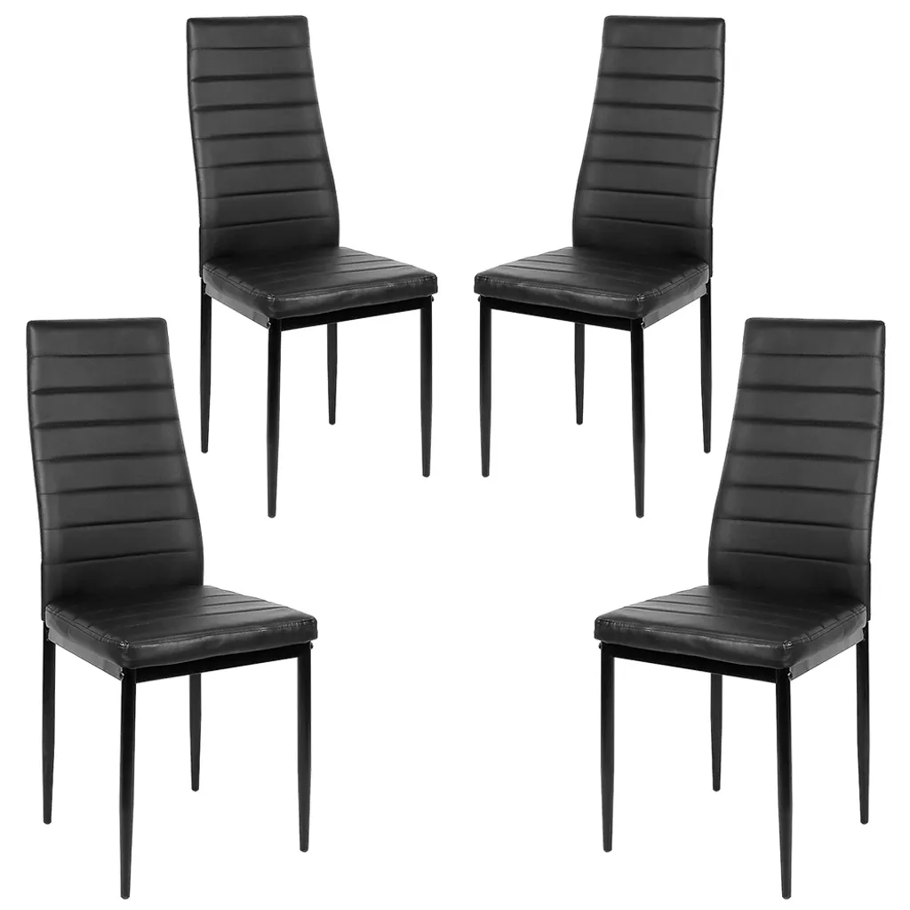 Chaise de cuisine rembourrée noire avec pieds en métal - Lot de 4