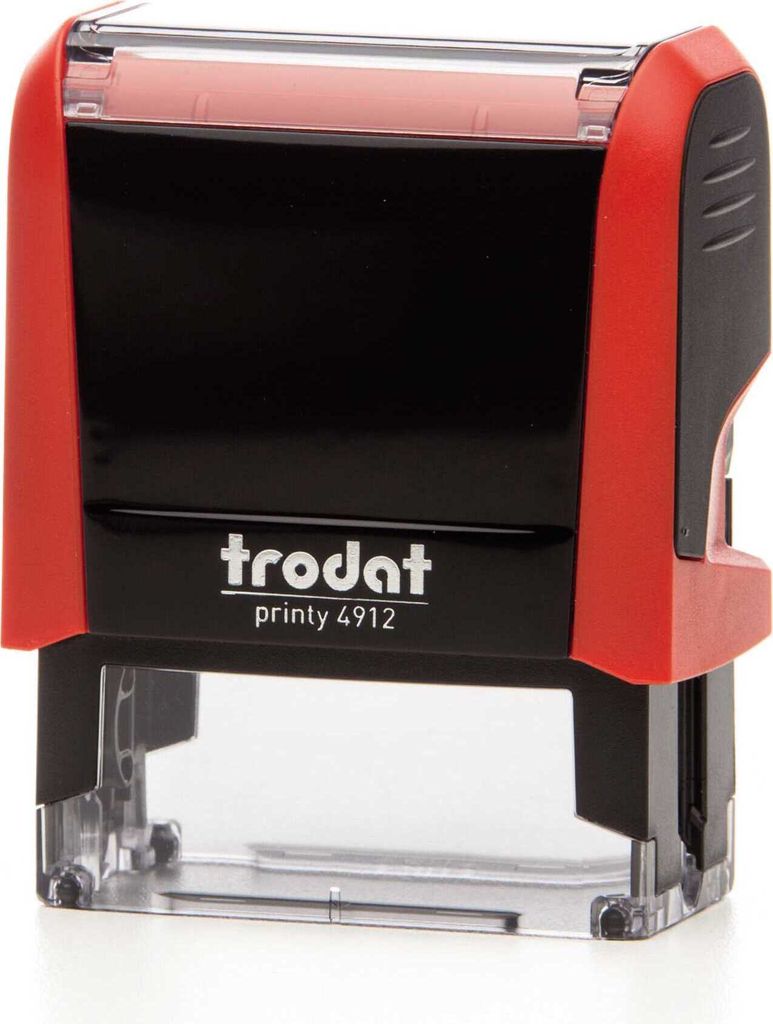 Stempel Trodat Printy 4912 rot (47x18 mm - 5 Zeilen) individuelle Textplatte mit Ihrem Wunschtext, und schwarzem Stempelkissen