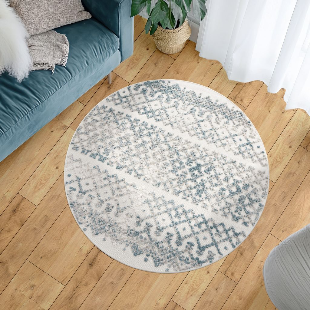 Outdoor Teppich Wetterfest Balkon Küche Skandinavisch Geometrisch 3D Türkis Grösse 160 cm Rund