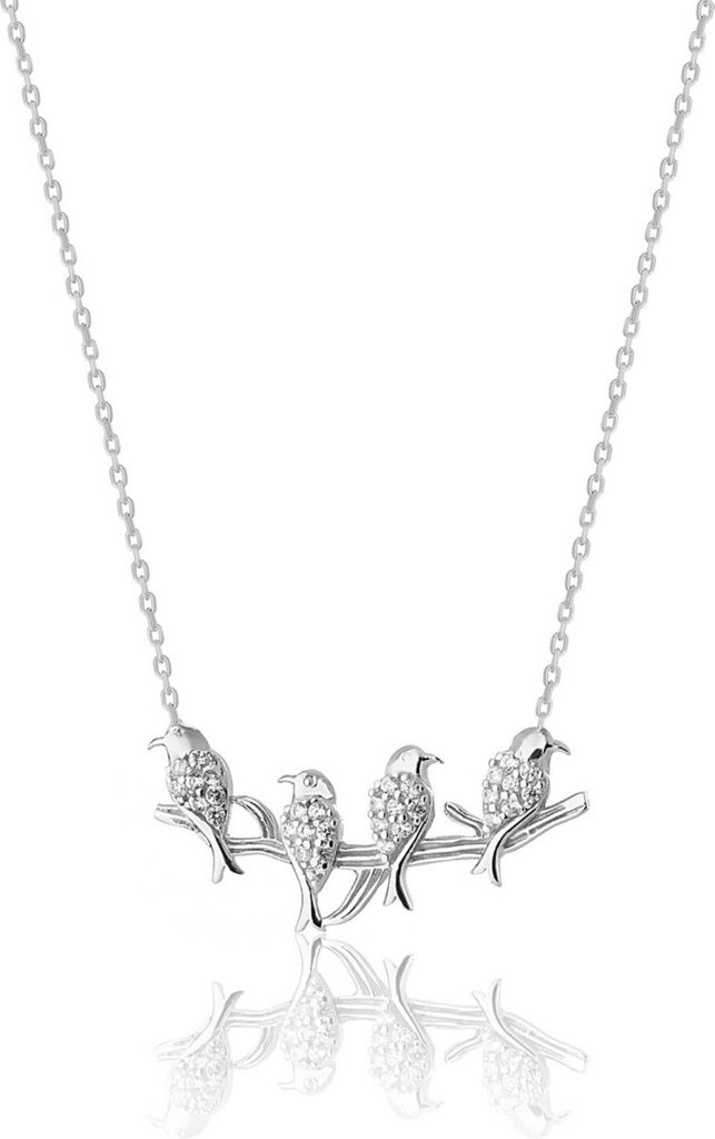 Damen Halskette 925 Sterling Silber – Liebesvögel Anhänger mit bunten Zirkonia Steinen