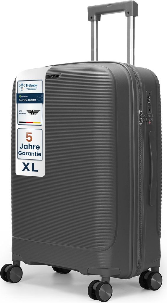 4FLY Leichter Hartschalen-Reisekoffer XL 75 cm (90L) – mit TSA-Schloss, 4 Spinner-Doppelrollen und Aluminium-Teleskopgriff, Aufgabegepäck
