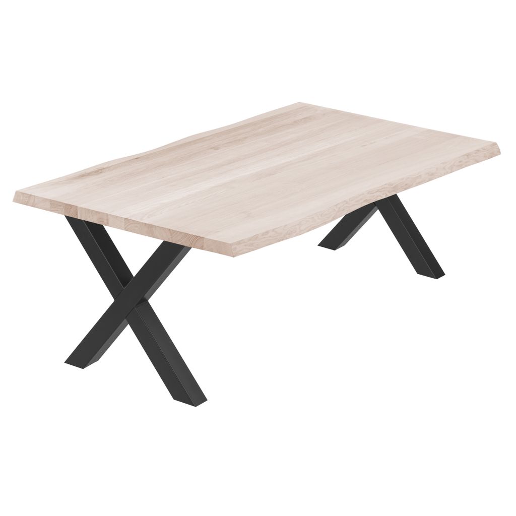LAMO Manufaktur Esstisch Küchentisch Schreibtisch Couchtisch aus Massivholz, mit Baumkante 120x80x47cm (AxBxH), Design, Roh / Schwarz, LWB-01-A-00...