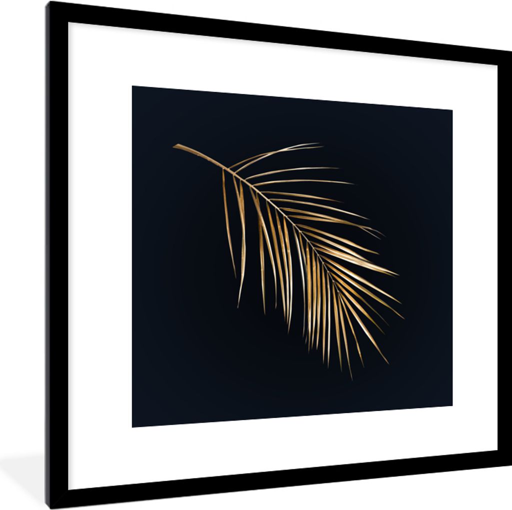 MuchoWow MuchoWow Gerahmtes Poster Pflanzen - Gold - Schwarz - Blätter - Luxus 40x40 cm - Poster mit zchwarzem Bilderrahmen - Poster - Plakat ...