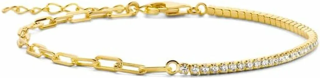 New Bling 9NB-0791 Bracciale in argento con pietre di zirconia - Donna - 17 + 3 cm - 2,5 mm di larghezza - Zirconia - Bianco - 1,86 mm di larghezza - Rodio - Argento - Oro su argento/placcato oro