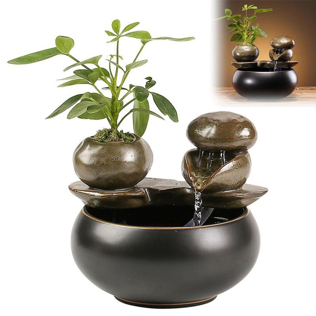 Keramik Zimmerbrunnen „Stein Rhythmus“ 17 cm, Zen Produktbild 