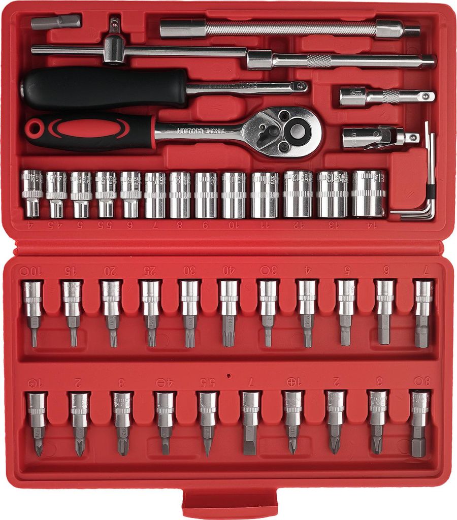 1/4 Zoll Ratsche Set 46-teilig Kardangelenk Bits 4-14mm Produktbild 