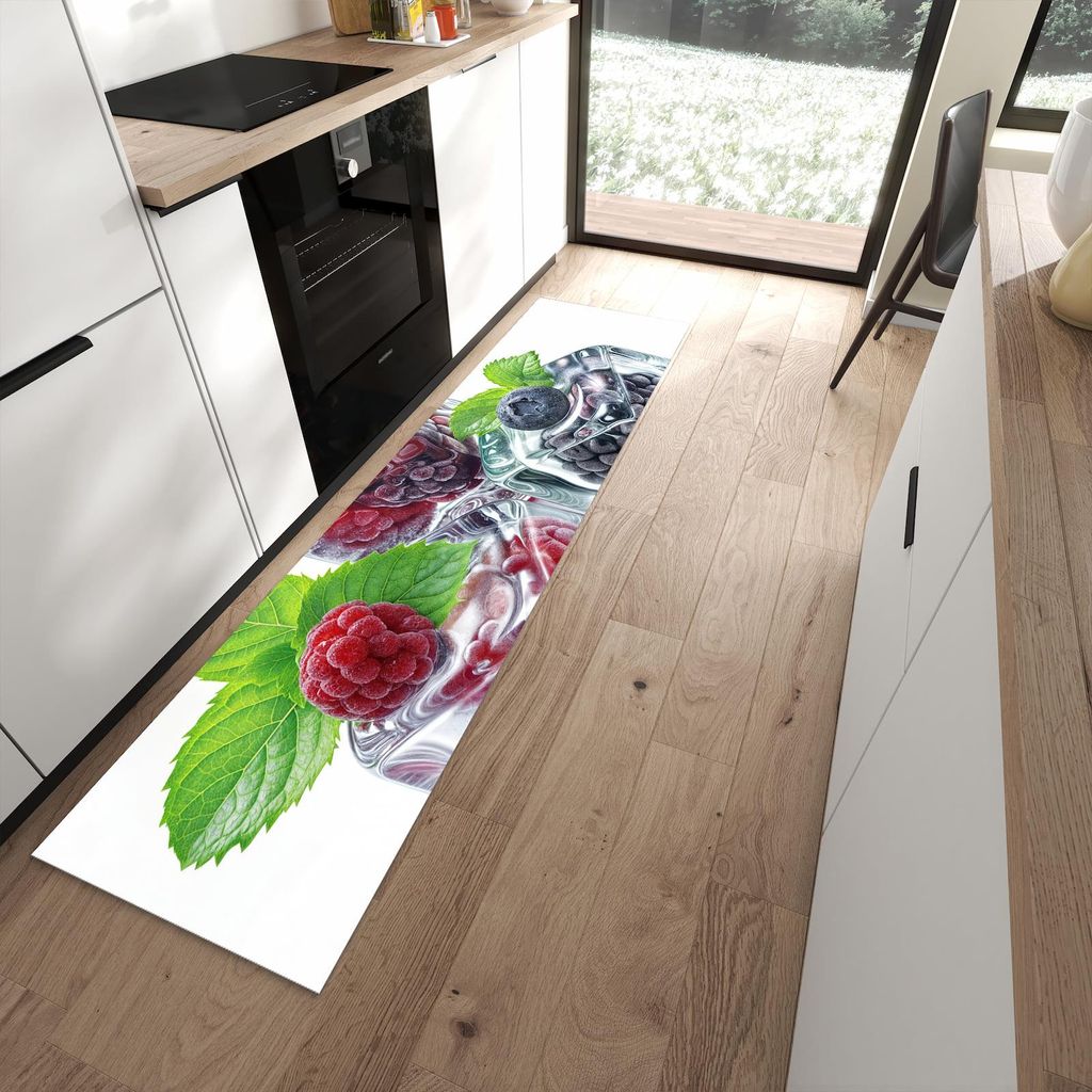 Küchenteppich 60x240cm rutschfest & abwischbar PVC Läufer - Eiswürfel Beerenmix