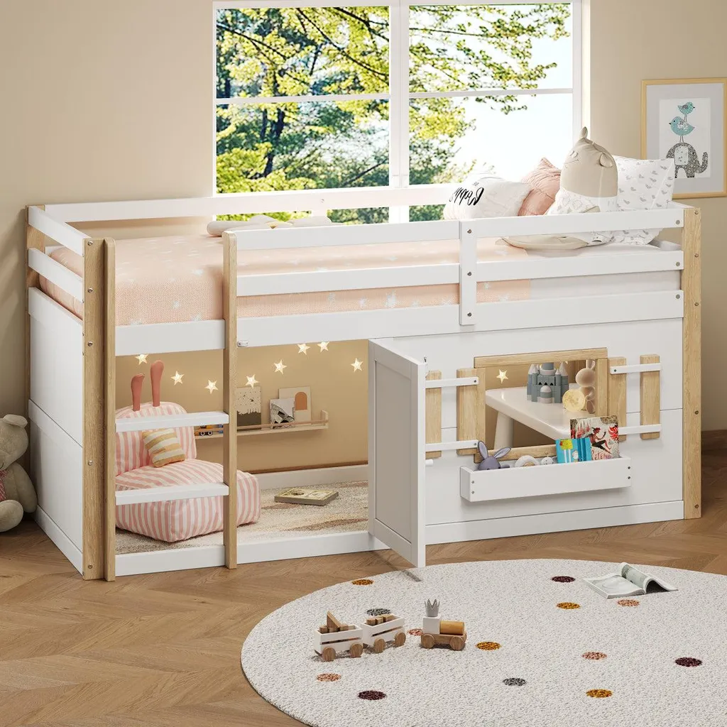 Lit superposé enfant 90x200 cm blanc, solution chambre partagée compacte