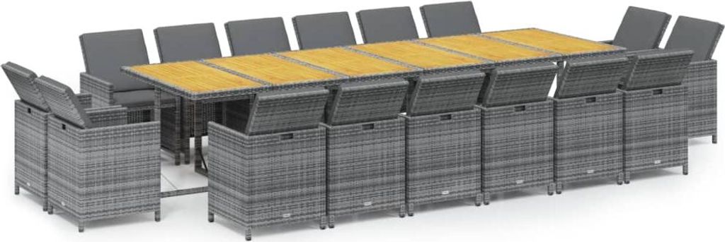 vidaXL 17-tlg. Garten-Essgruppe mit Kissen Poly Rattan Grau