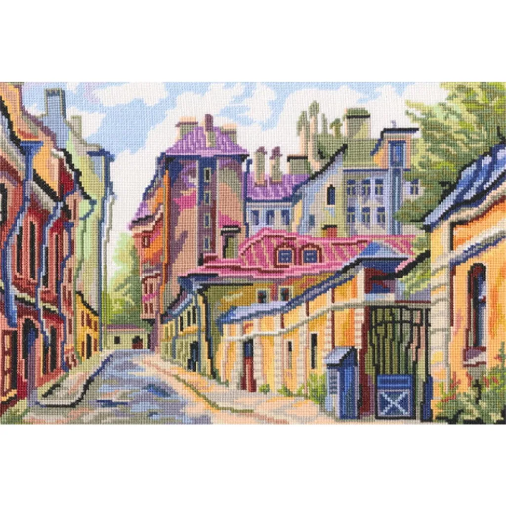 Broderie point de croix paysage urbain Avenues M487 pour décoration DIY