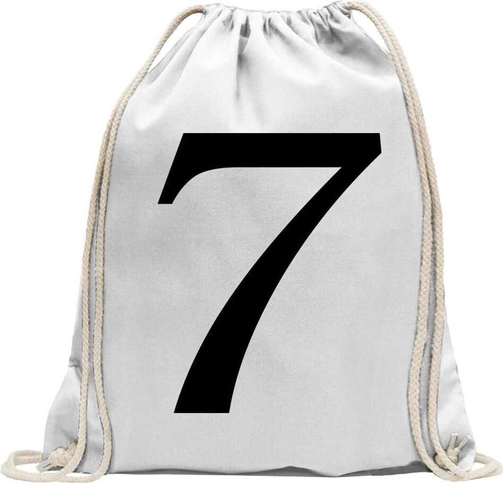 Kiwistar - Turnbeutel - weiss - Zahl 7 - Zahlen Nummern - Fun Rucksack Sport Beutel Gymsack Baumwolle mit Ziehgurt