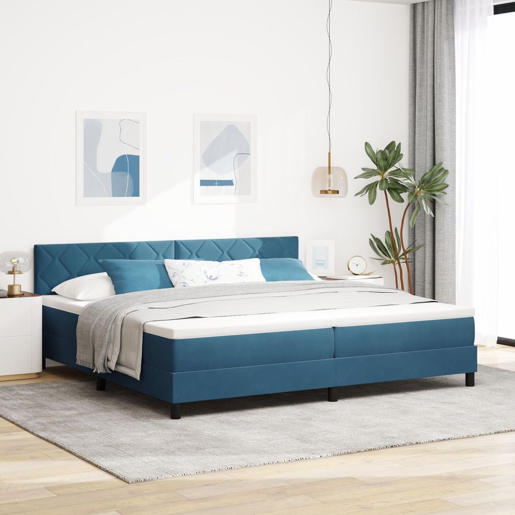 Möbel Boxspringbett mit Matratze Dunkelblau 200x200 cm Samt - Klassische Betten 3339264