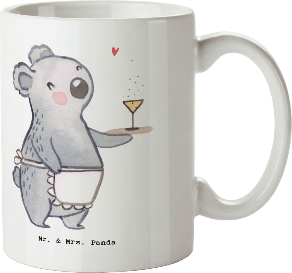 Mr. & Mrs. Panda Kaffeetasse Kellnerin Herz - Weiß - Geschenk, Kaffeebecher, Essen, Restaurant, Yummy, Teetasse, Ausbildung, haferl, Abendessen, T...
