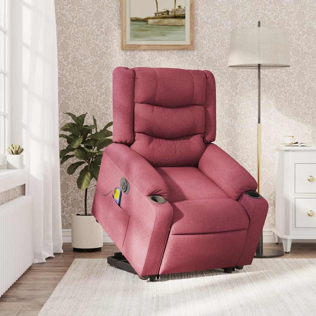vidaXL Elektrischer Massagesessel mit Aufstehhilfe Weinrot Stoff