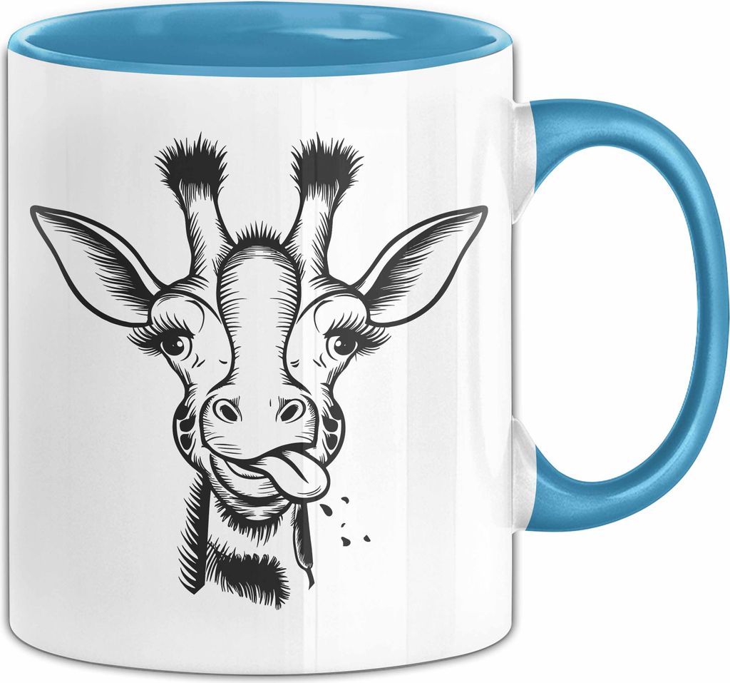 Giraffe Tasse Giraffenkopf Gesicht Tier Afrika Zoo Geschenk Zunge (Blau)