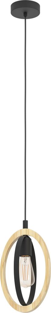 EGLO Pendelleuchte Basildon, Hängelampe Vintage, Retro, Hängeleuchte aus Stahl und Holz in Schwarz, Natur, Esstischlampe, Wohnzimmerlampe, E27