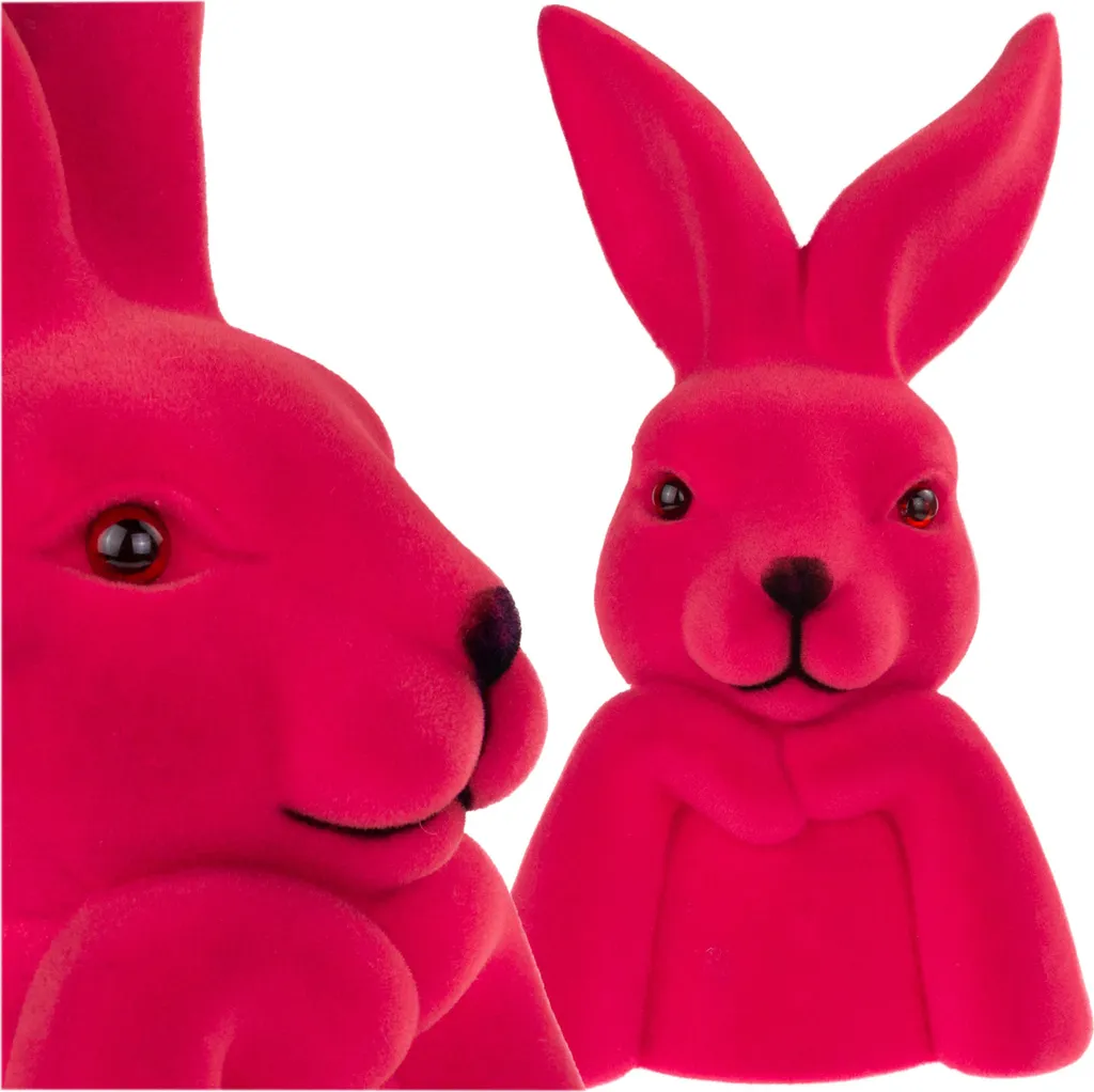 Lapin floqué velours 27cm de hauteur - Figurine de Pâques chic et douce