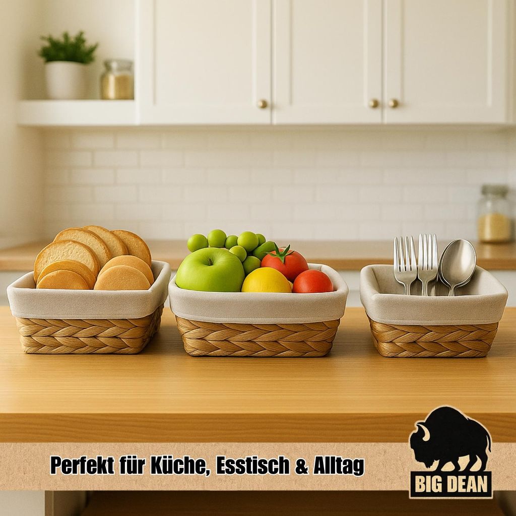 3er Set Brotkörbe – Geflochten, Stapelbar, Aus Robustem Kunststoff-Rattan, Kaffeebraun, 35x25x7 Cm – Vielseitig Für Brot, Obst, Snacks, Deko & Mehr – Für Küche, Restaurant & Picknick Brötchenkorb Set