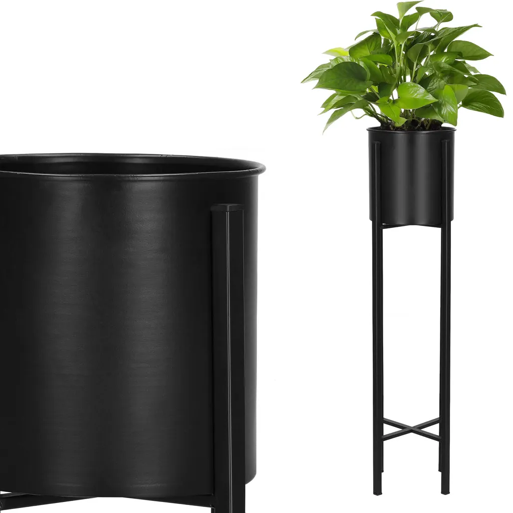 Table à fleurs style industriel métal noir mat - Support plante 74cm - 7