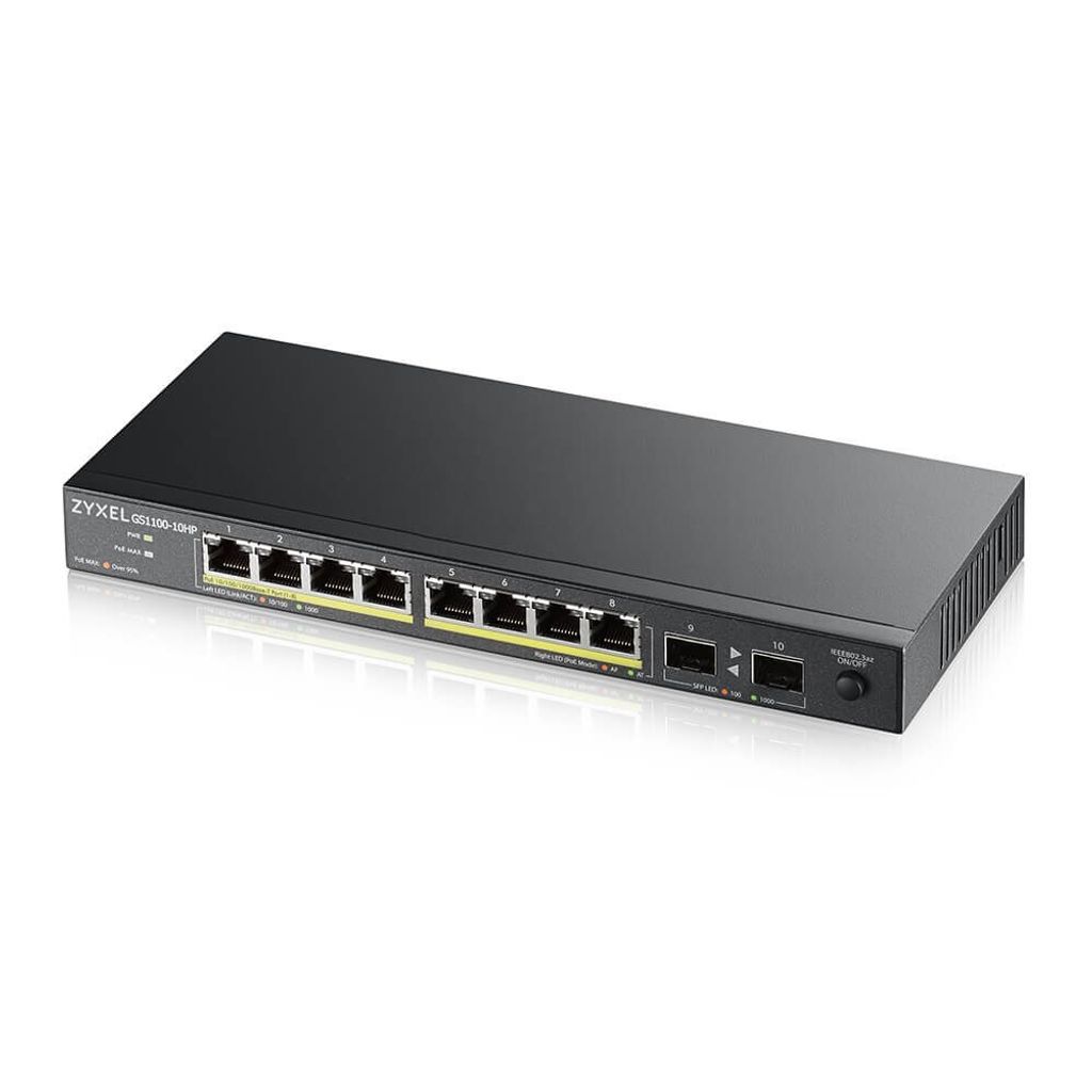 Zyxel GS1100-10HP v2 Unverwalteter Netzwerk-Switch mit 8 PoE-Gigabit-Ethernet-Anschlüssen