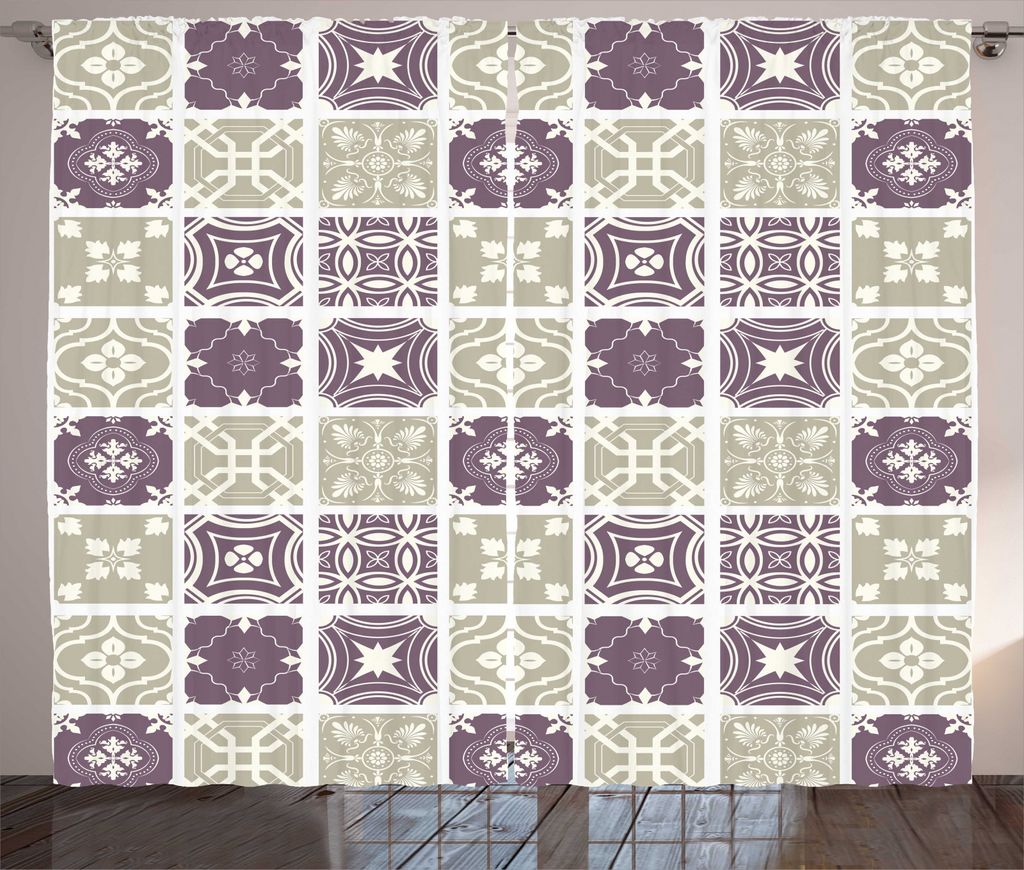 ABAKUHAUS Mosaik Rustikaler Vorhang, Ethnische Vintage keramische Fliesen, Wohnzimmer Universalband Gardinen mit Schlaufen und Haken, 280 x 225 cm,...