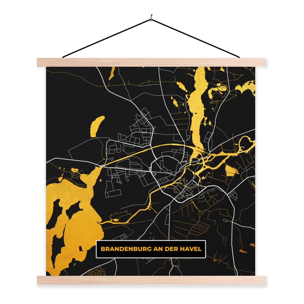 MuchoWow Textilposter Gold - Deutschland - Karte - Brandenburg an der Havel 60x60 cm mit holzfarbenen Rahmen - Wanddekoration