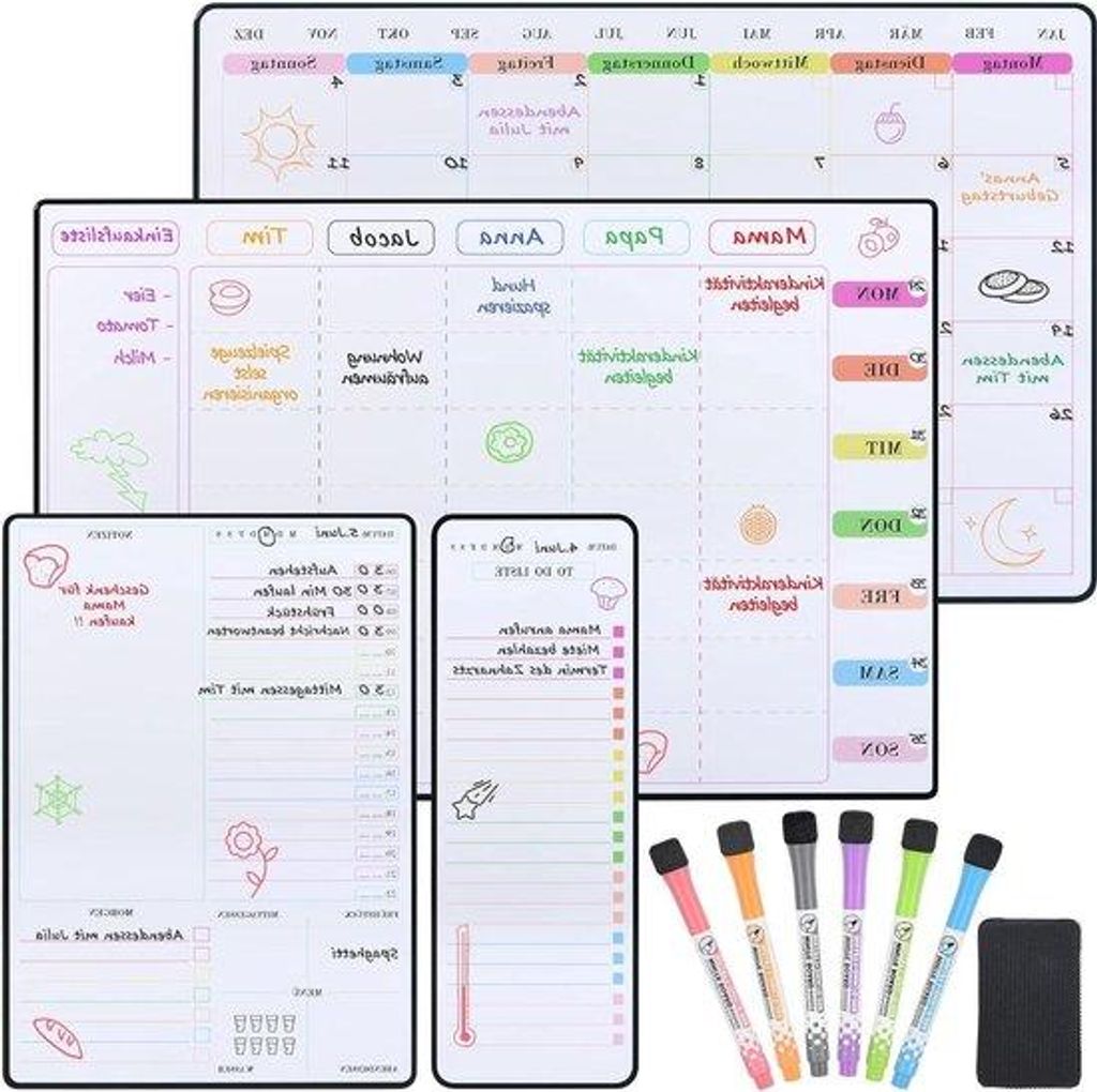 Magnetische Whiteboard-Set, Familie-Planer, wöchentlich, monatlich, täglich, mit To-Do-Liste