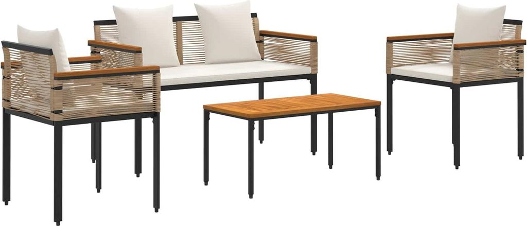 Gartenmöbel Set mit Kissen Beige und Cremeweiß Poly-Rattan