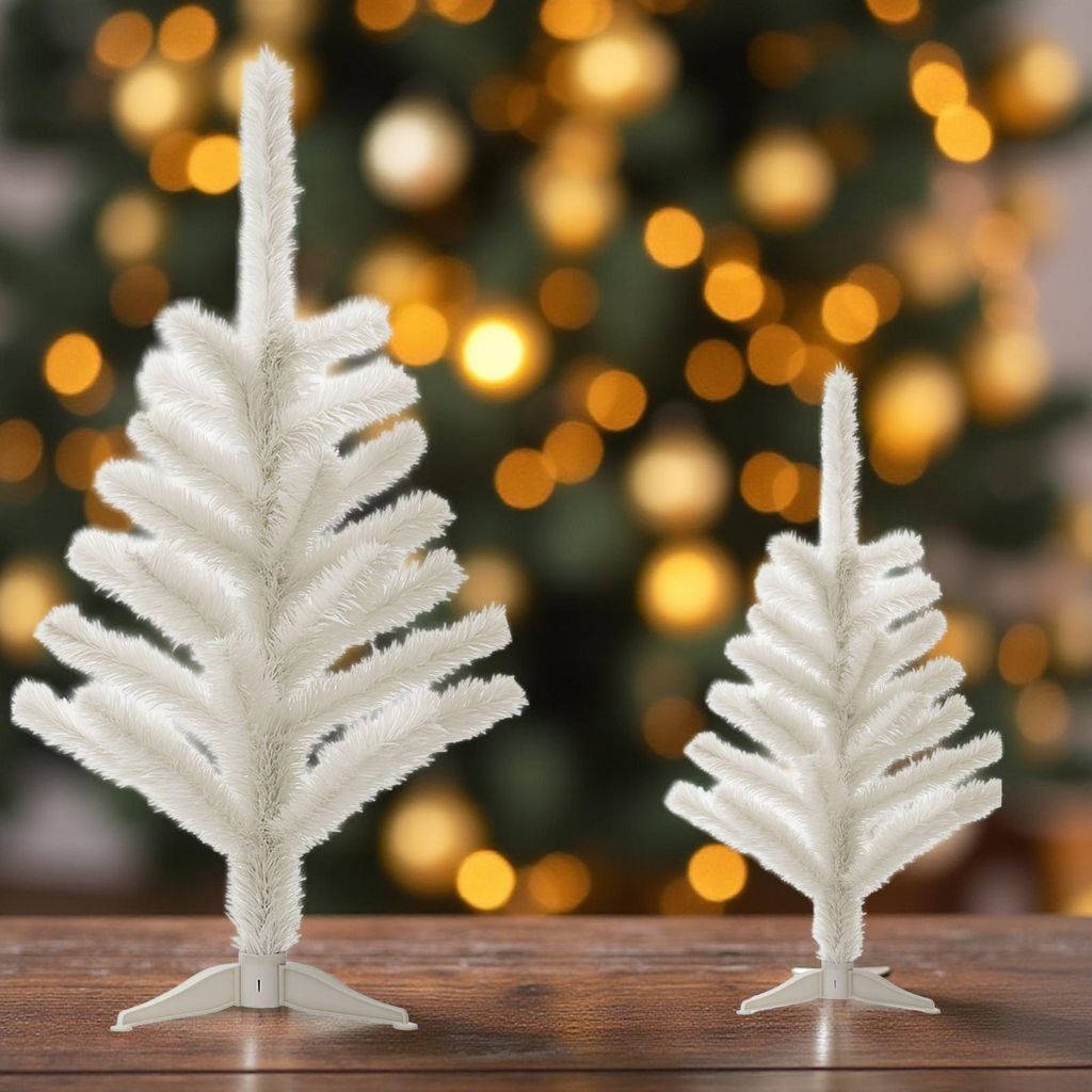 Künstlicher Weihnachtsbaum Weiß 30 und 60 cm – Deko Tannenbaum Weihnachten mit stabilem Standfuß – Nadelt nicht, ideal für Tisch & Fensterb...