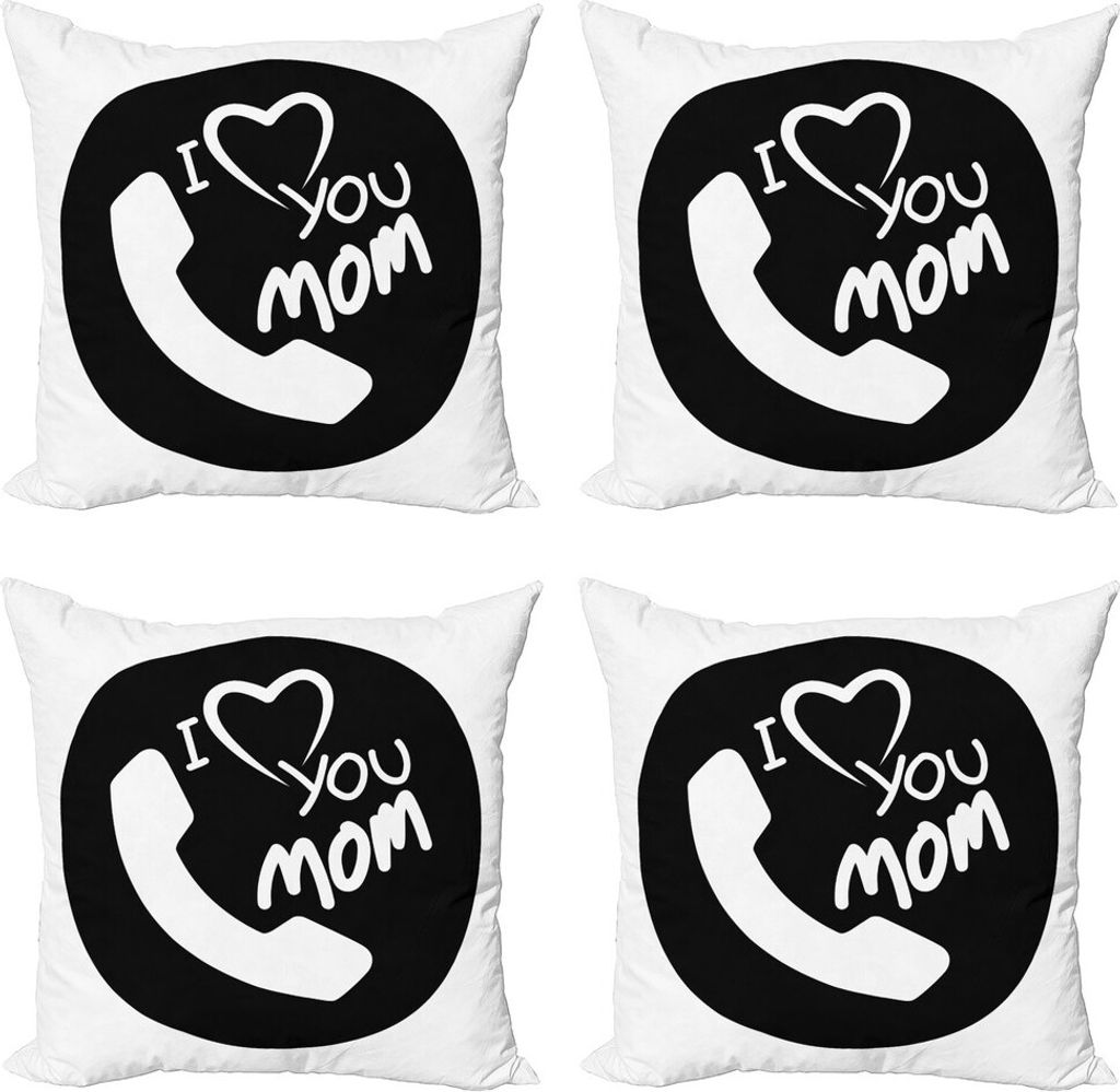 ABAKUHAUS Ruf Mama Kissenbezug Set (4 Stück), Familienwerte Themen Telefon, Moderner Doppelseitiger Digitaldruck, 60 cm x 60 cm, Schwarz und weiß