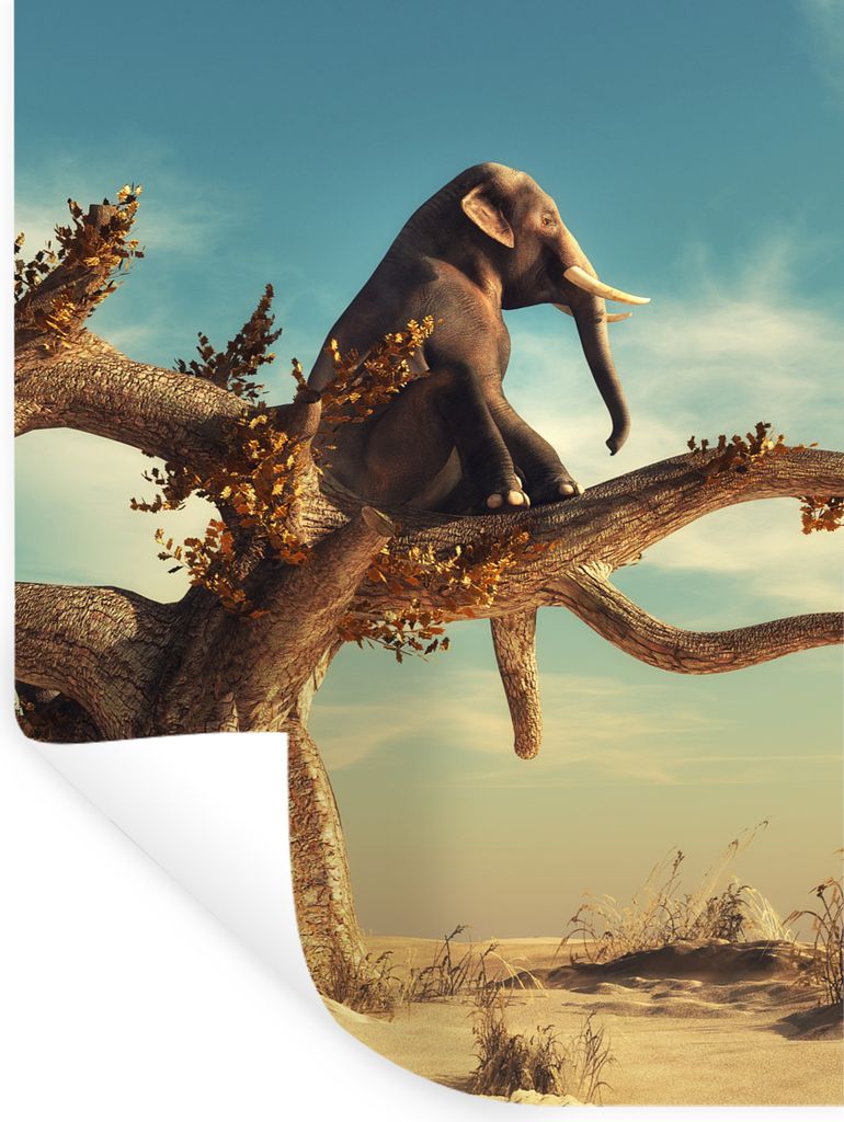 MuchoWow Wandtattoo Wandsticker Wandaufkleber Elefant - Baum - Natur - Wüste 120x160 cm Selbstklebend und Repositionierbar - Wierderverwendbar -...