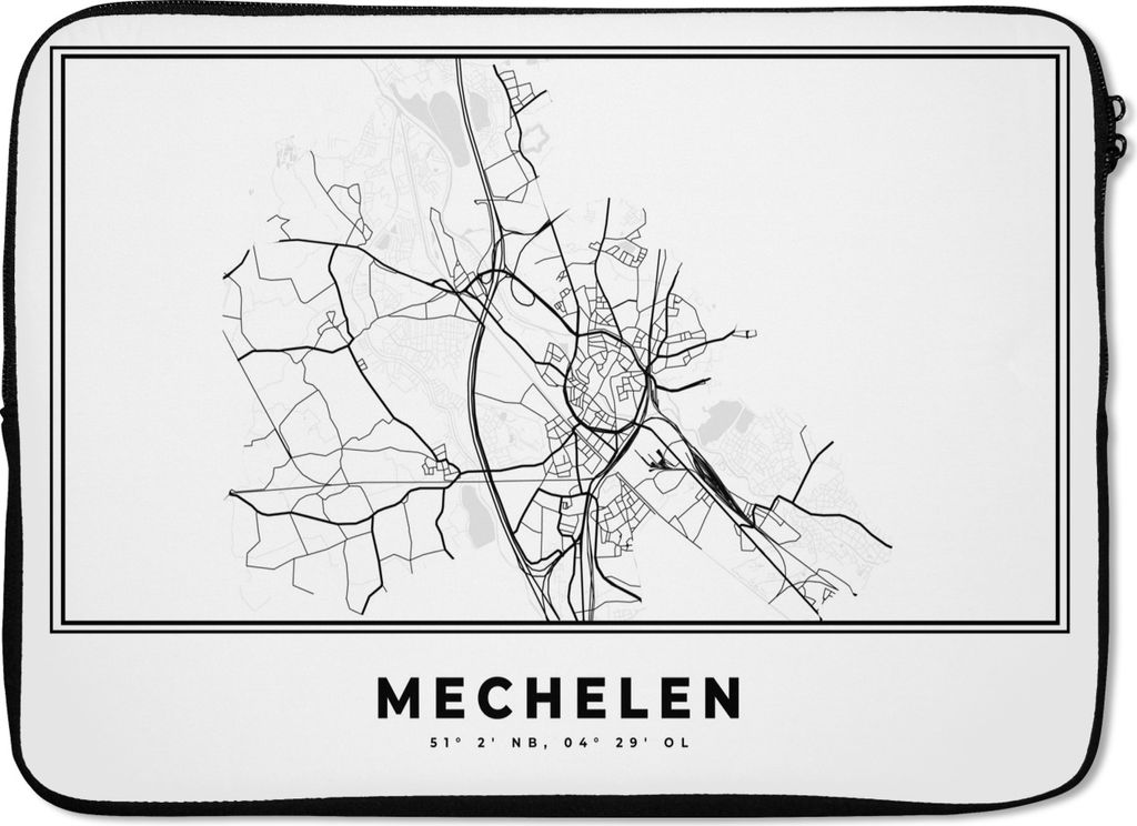 MuchoWow Laptop Hülle 14 ZollBelgien - Mechelen - Stadtplan - Karte - Schwarz und weiß - Karte Laptoptasche - Laptoptasche - Stoßsicher - Schu...