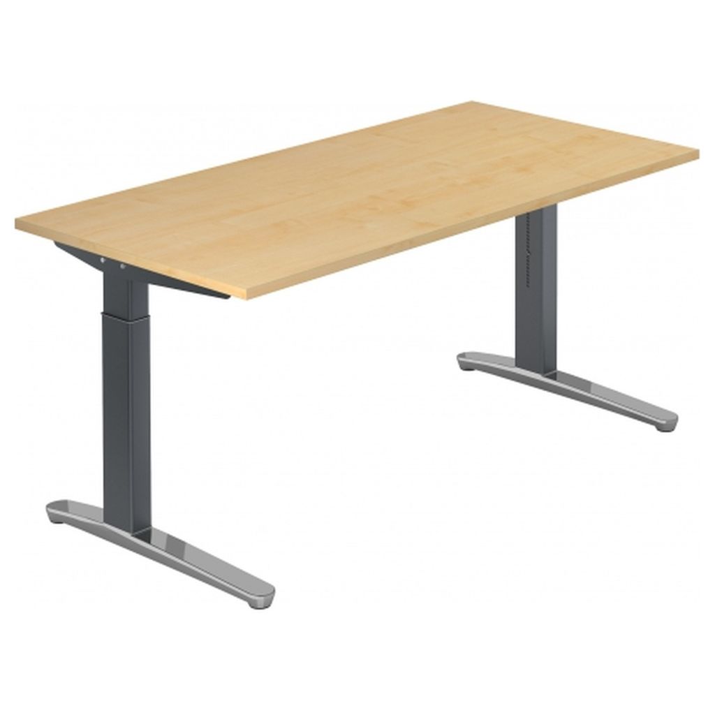 Schreibtisch C-Fuß 160x80cm Ahorn/Graphit-Alu poliert