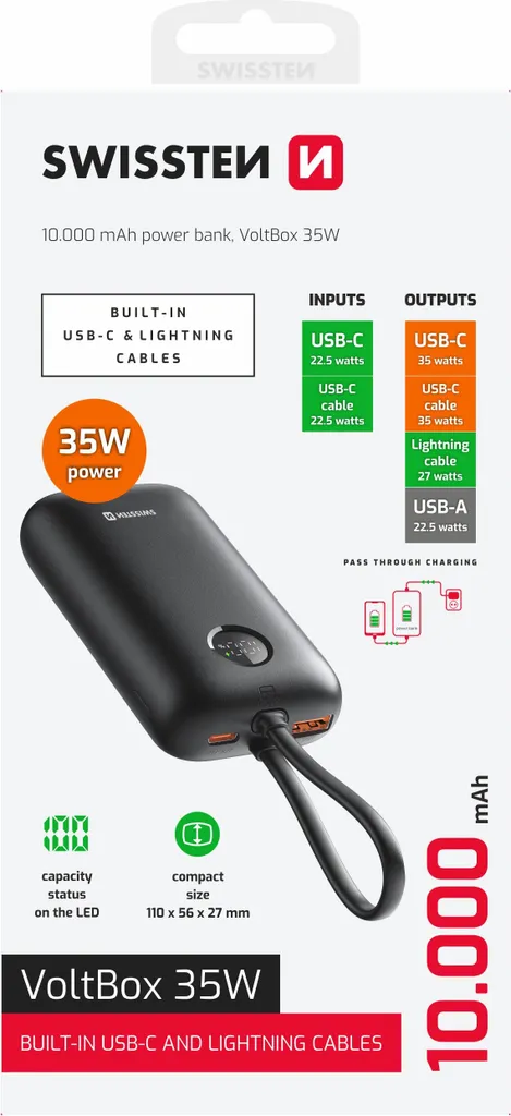 Batterie de Secours 35W Swissten VoltBox 10.000mAh Ultra Rapide et Compacte