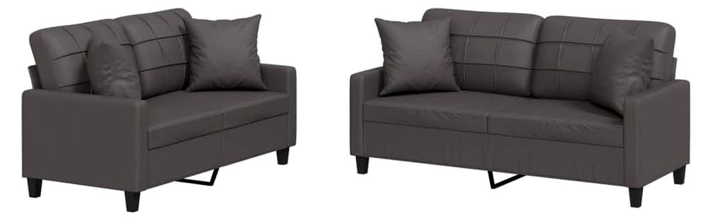 Sofa-Set für Wohnzimmer, 3-Sitzer und 2-Sitzer, 2-teilig, mit Kissen, grau, Kunstleder